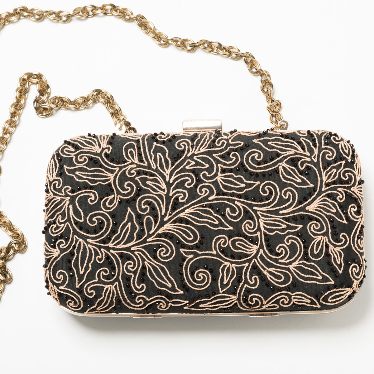 Lori Weitzner Athena Clutch, Bag with Embroidery, Beading, and hidden Chain