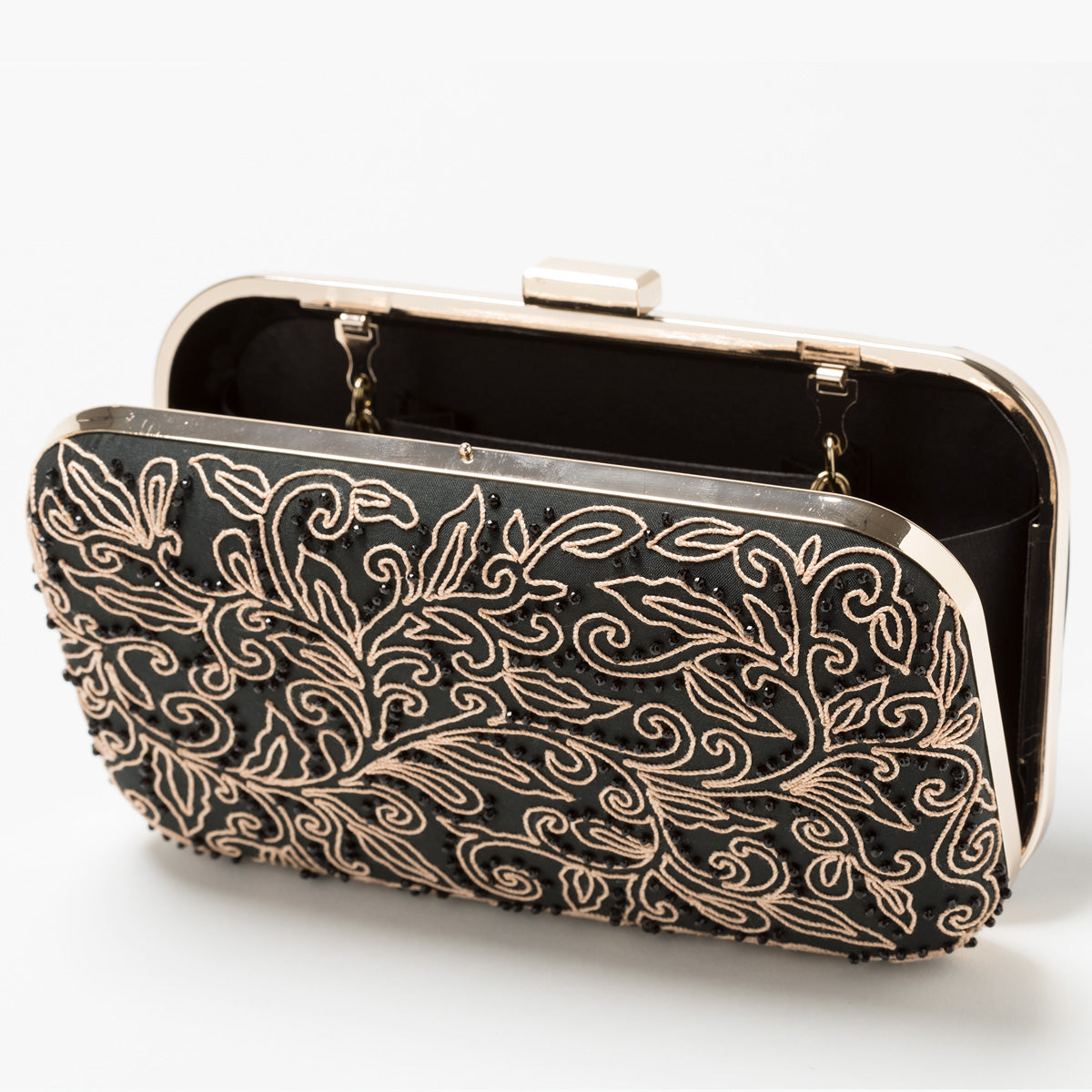 Lori Weitzner Athena Clutch, Bag with Embroidery, Beading, and hidden Chain