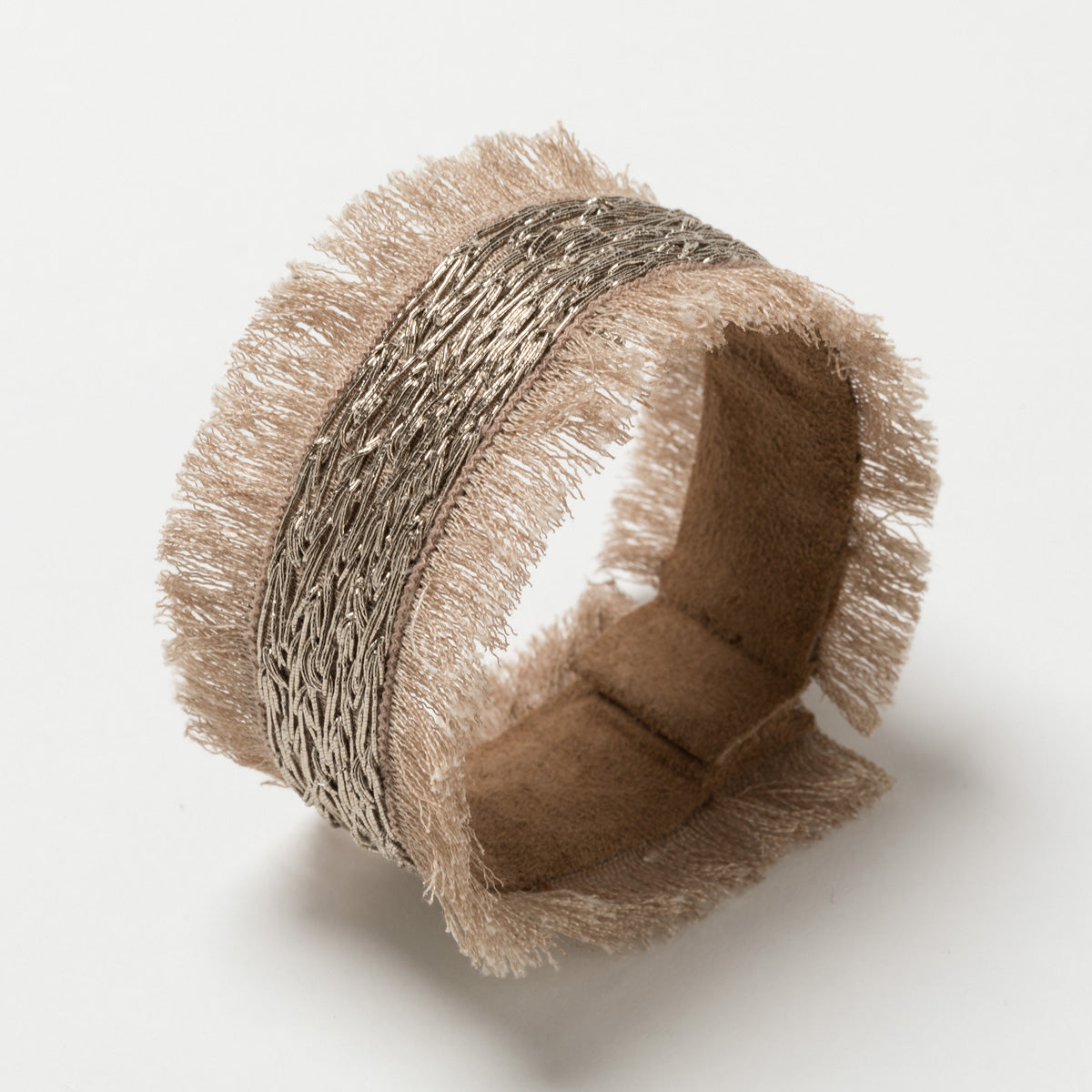 Lori Weitzner Brigantia Fringe Bracelet, Embroidery, Suede Backing, Magnetic Closure