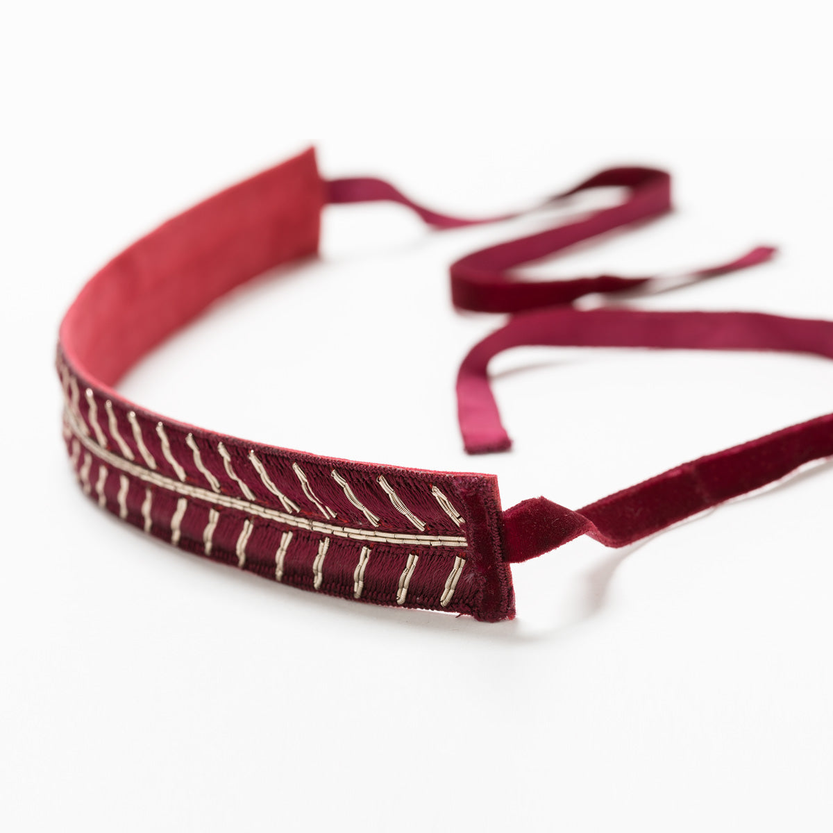 Lori Weitzner Medeina embroidered headband in Ruby