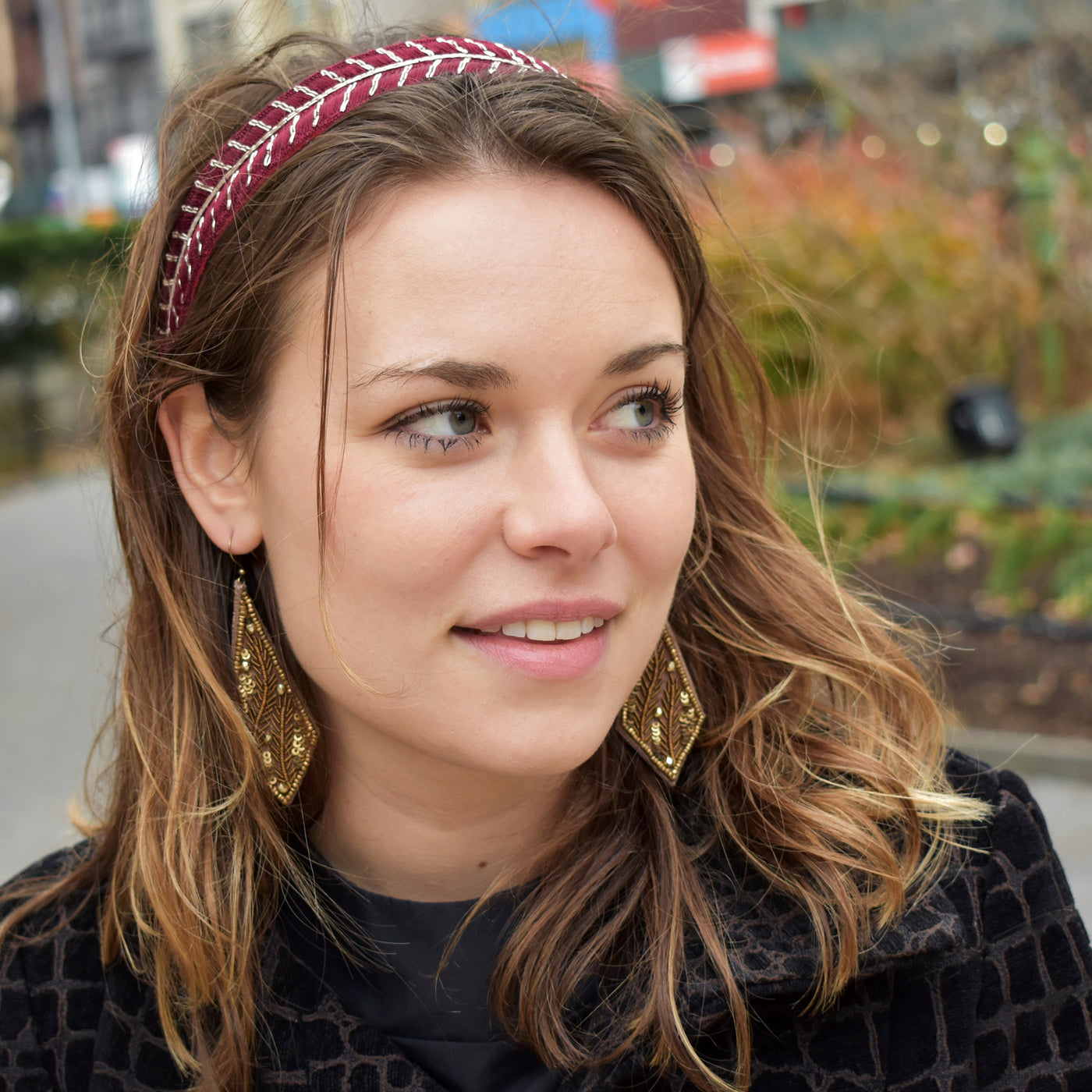 Lori Weitzner Padma embroidered drop earrings in copper