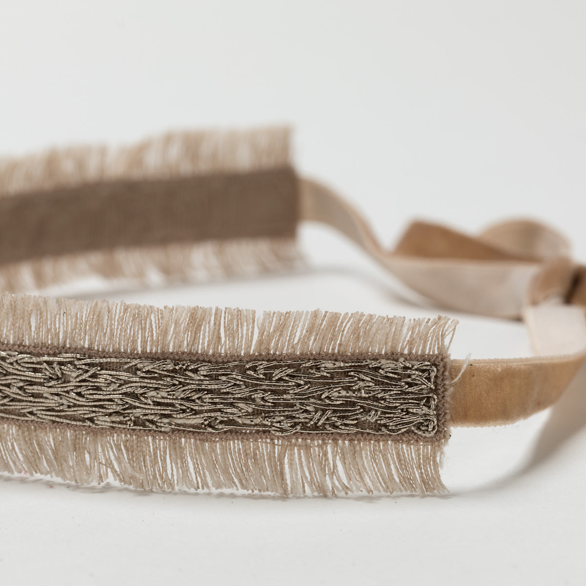 Lori Weitzner Selene fringe choker, headband with velvet ties