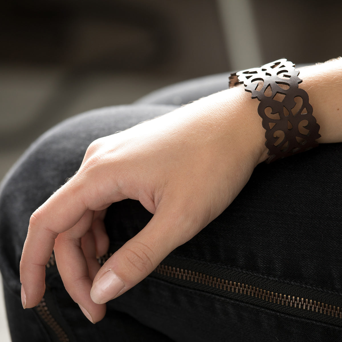 Lori Weitzner Terra laser cut reversible bracelet in suede and faux leather