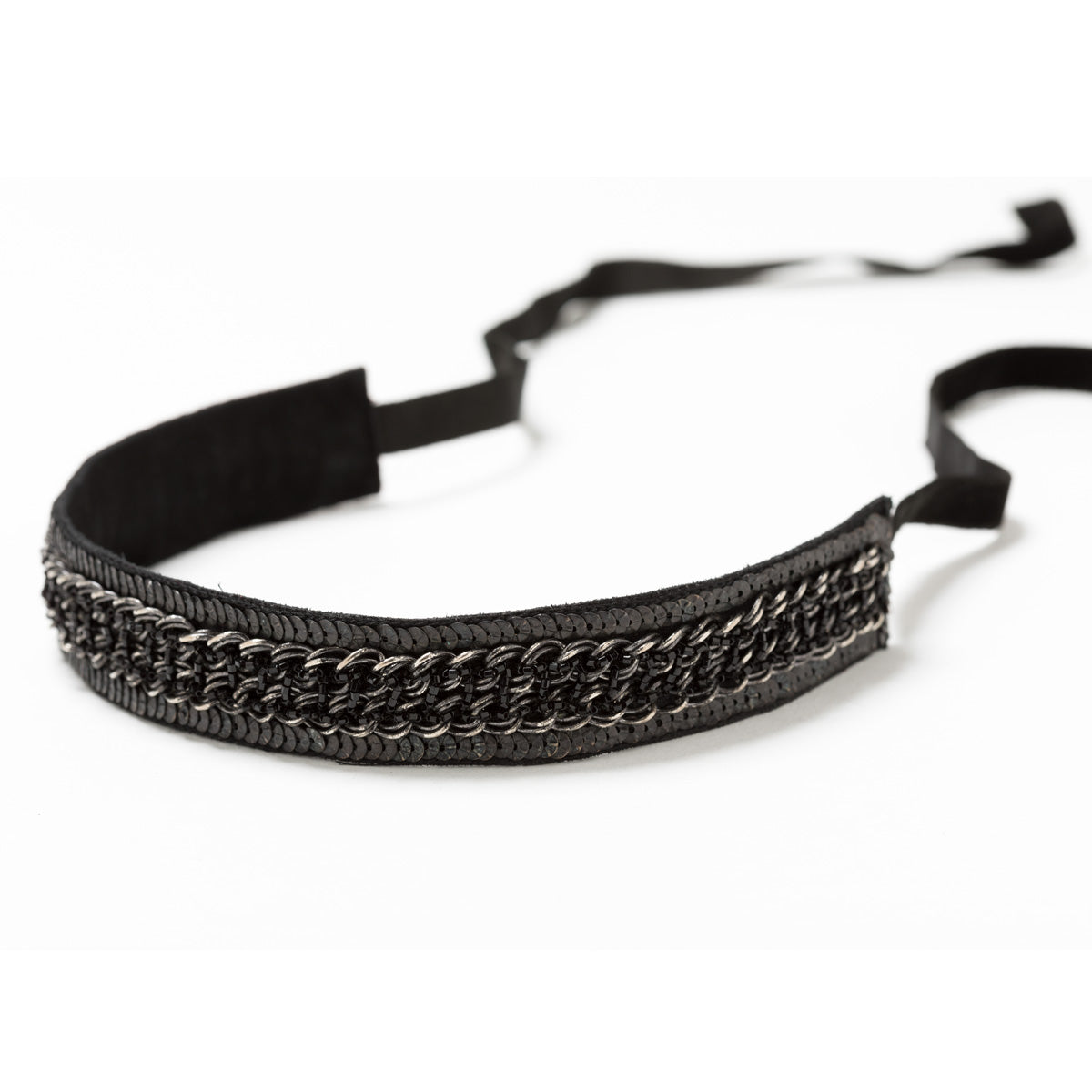 Lori Weitzner Theia necklace, choker with chain, beading and velvet ties
