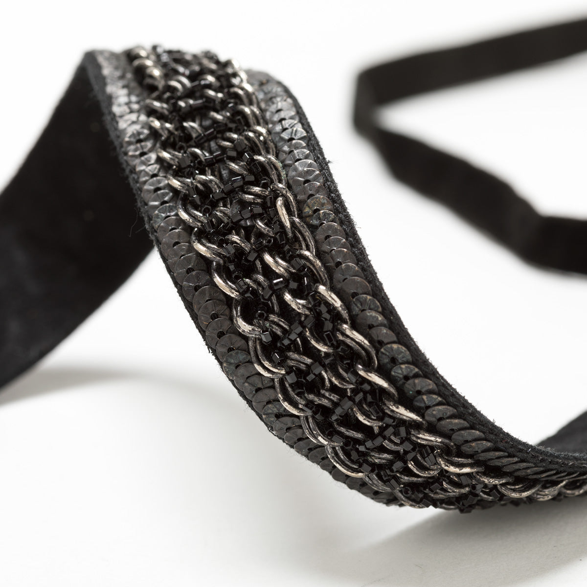 Lori Weitzner Theia necklace, choker with chain, beading and velvet ties