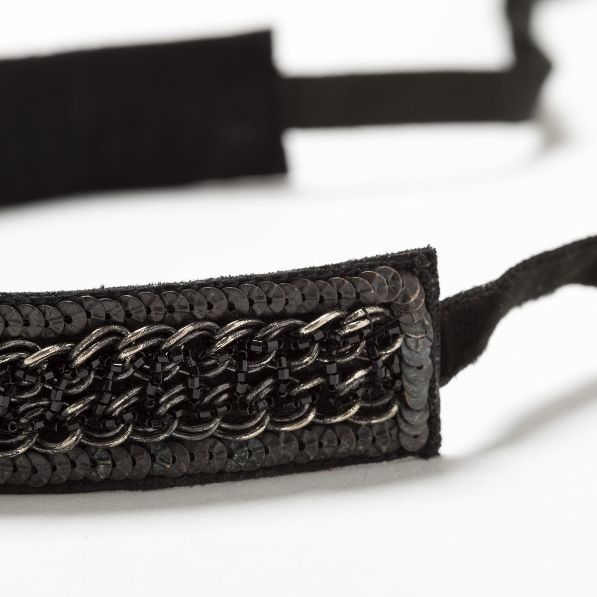Lori Weitzner Theia necklace, choker with chain, beading and velvet ties