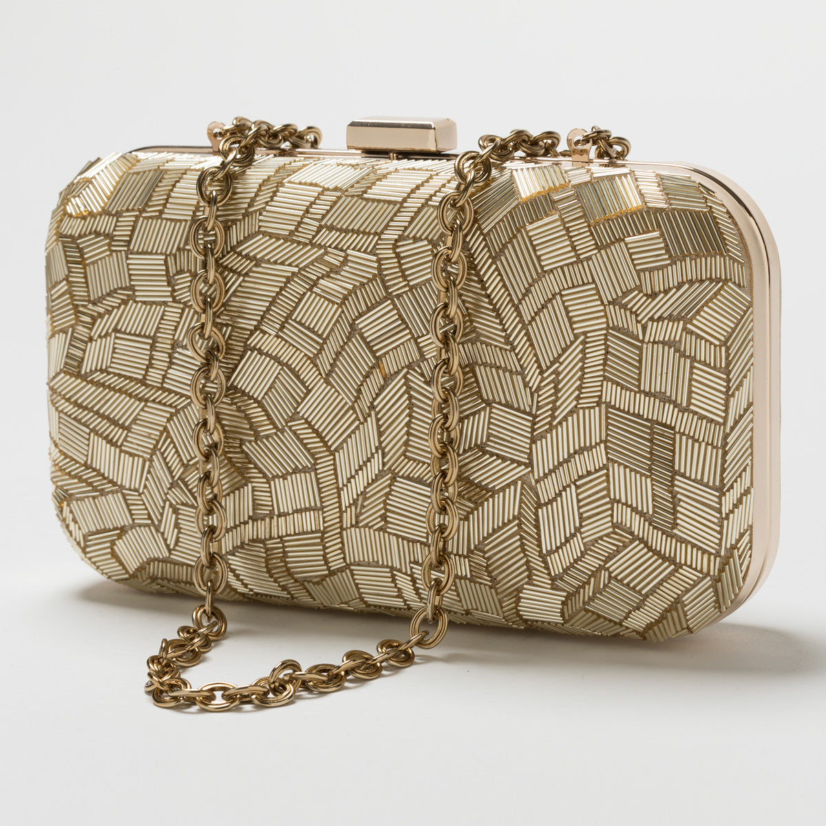 Lori Weitzner Saule Clutch, Bag with Beading and Hidden Chain